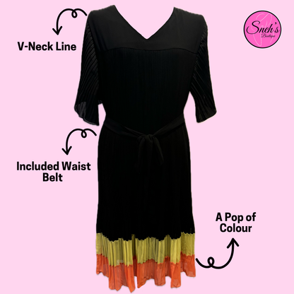 Pleated Dress With Colour Splash Hemline