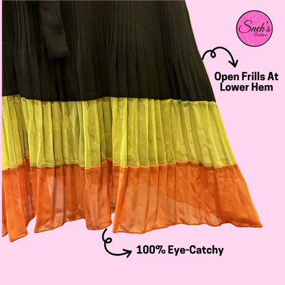 Pleated Dress With Colour Splash Hemline