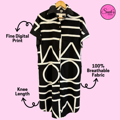 Black and White Graphic Printed Shirt Dress