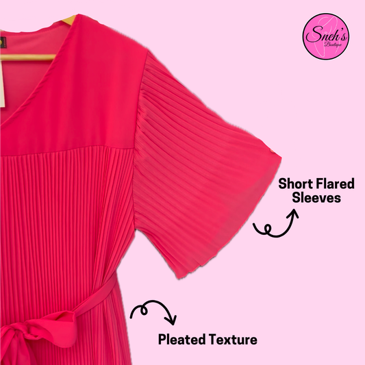 Pleated Dress With Colour Splash Hemline