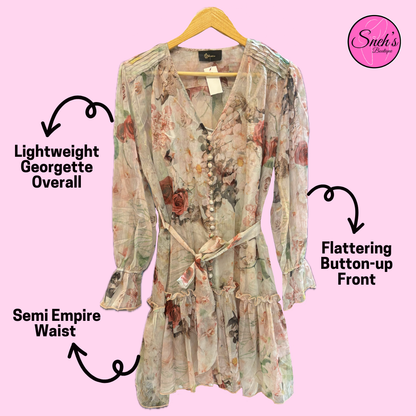 Beige Floral Korean Skater Dress