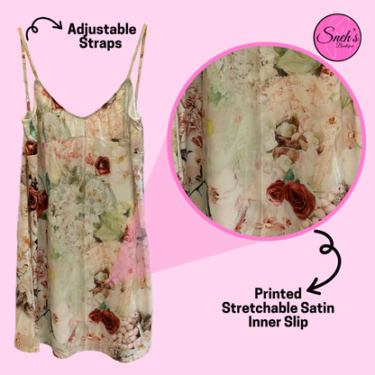 Beige Floral Korean Skater Dress