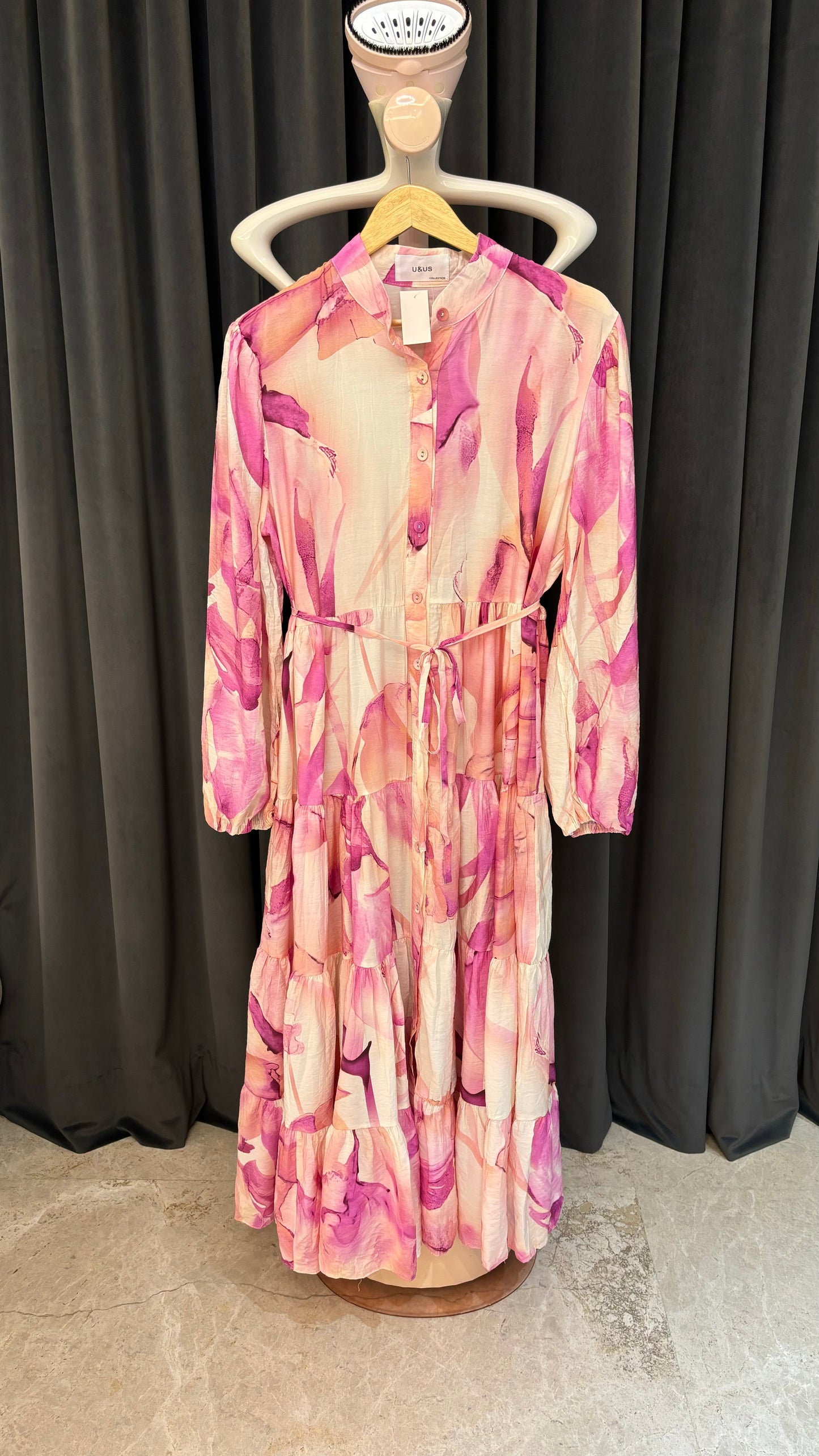 Pink Crepe-Silk Printed Long Dress