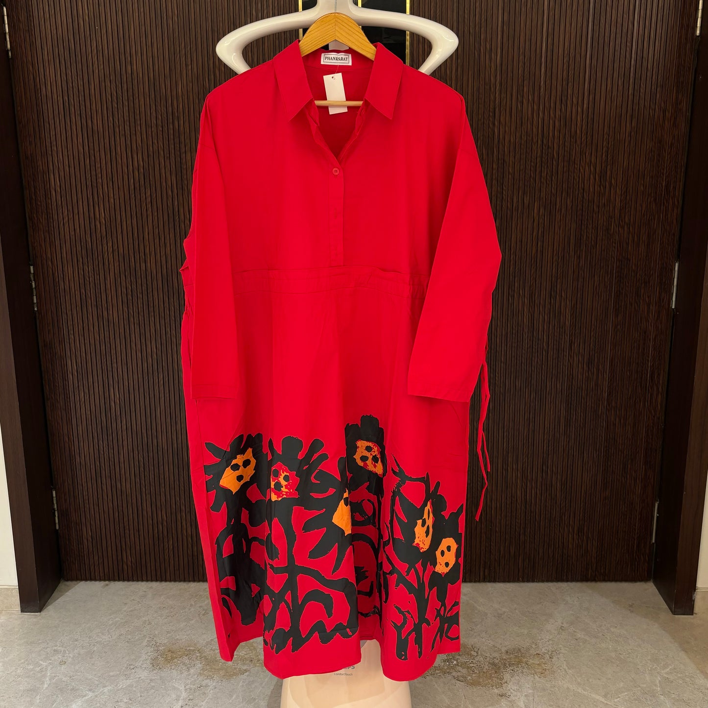 Red Cotton Printed Dress - 1034