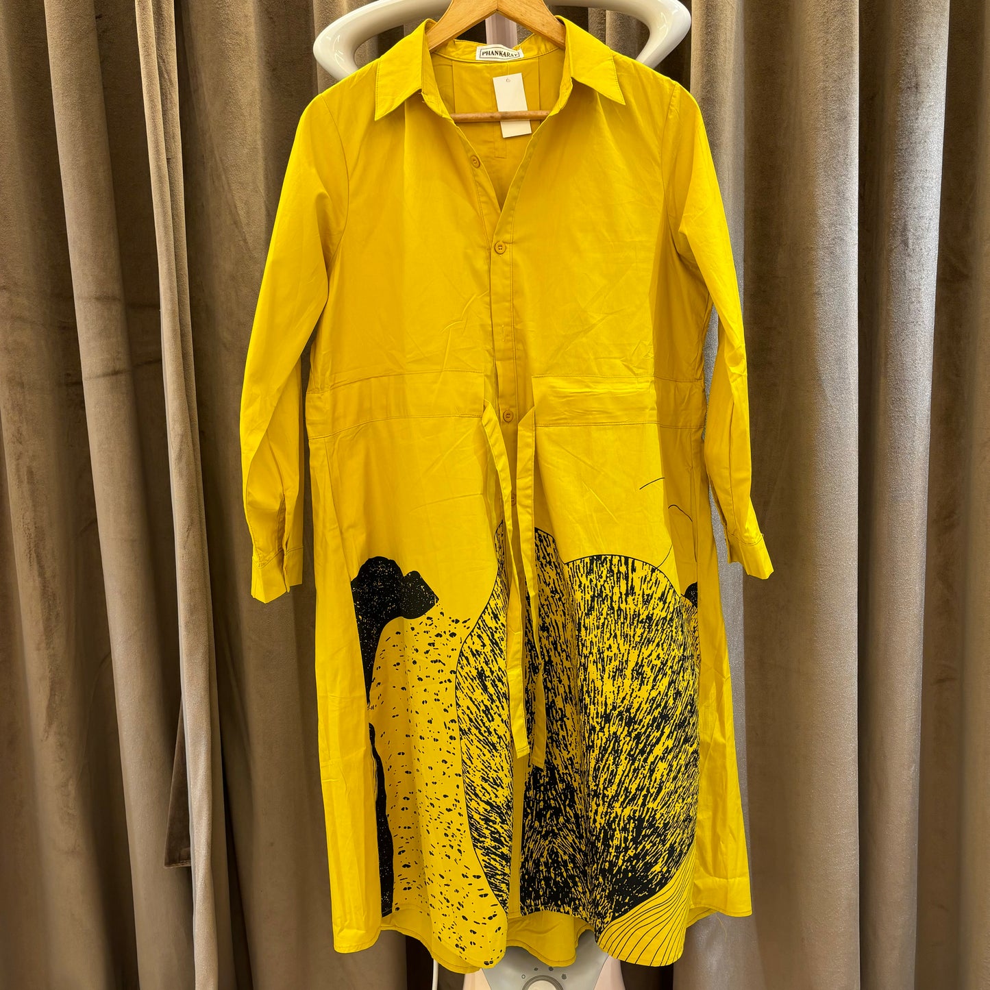 Mustard Cotton Printed Dress - 1033